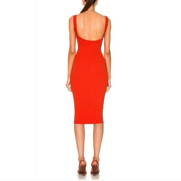 Enza Costa Compact Cotton‎ Scoop Back Midi Dress Sz XS Sunset Orange Ribbed - Picture 2 of 13